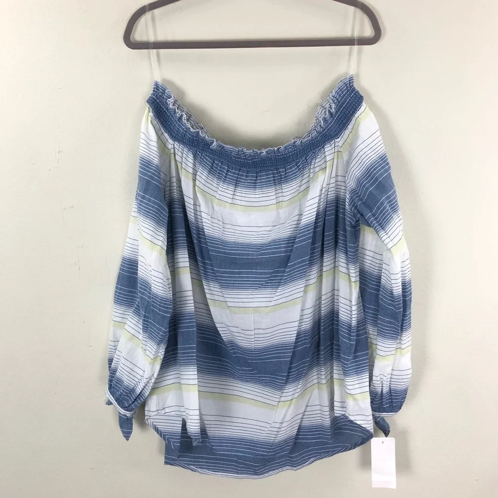 BeachLunchLounge Lightweight Flowy Cotton Stripes Ayala Blue White Green Sky Top - Picture 8 of 8